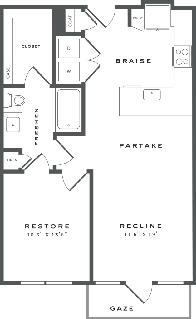 A1 one bed/one bath floorplan - Home Is Where The Heart Is